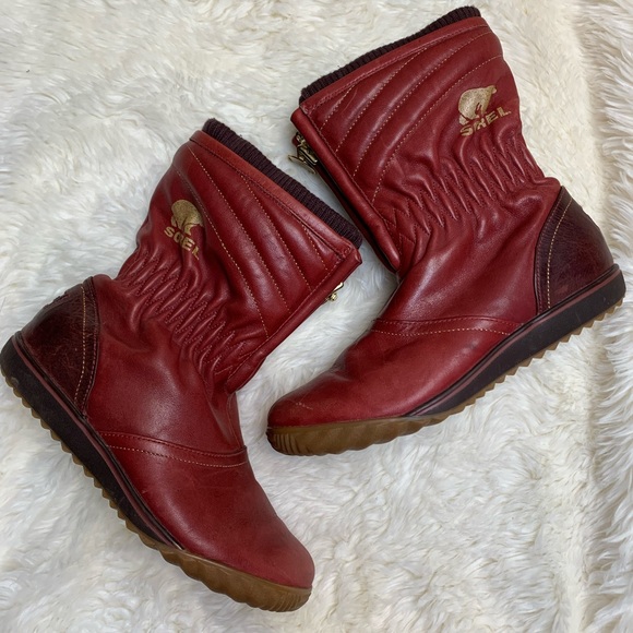 Sorel Red Leather Boots women’s size 7 - Picture 1 of 11